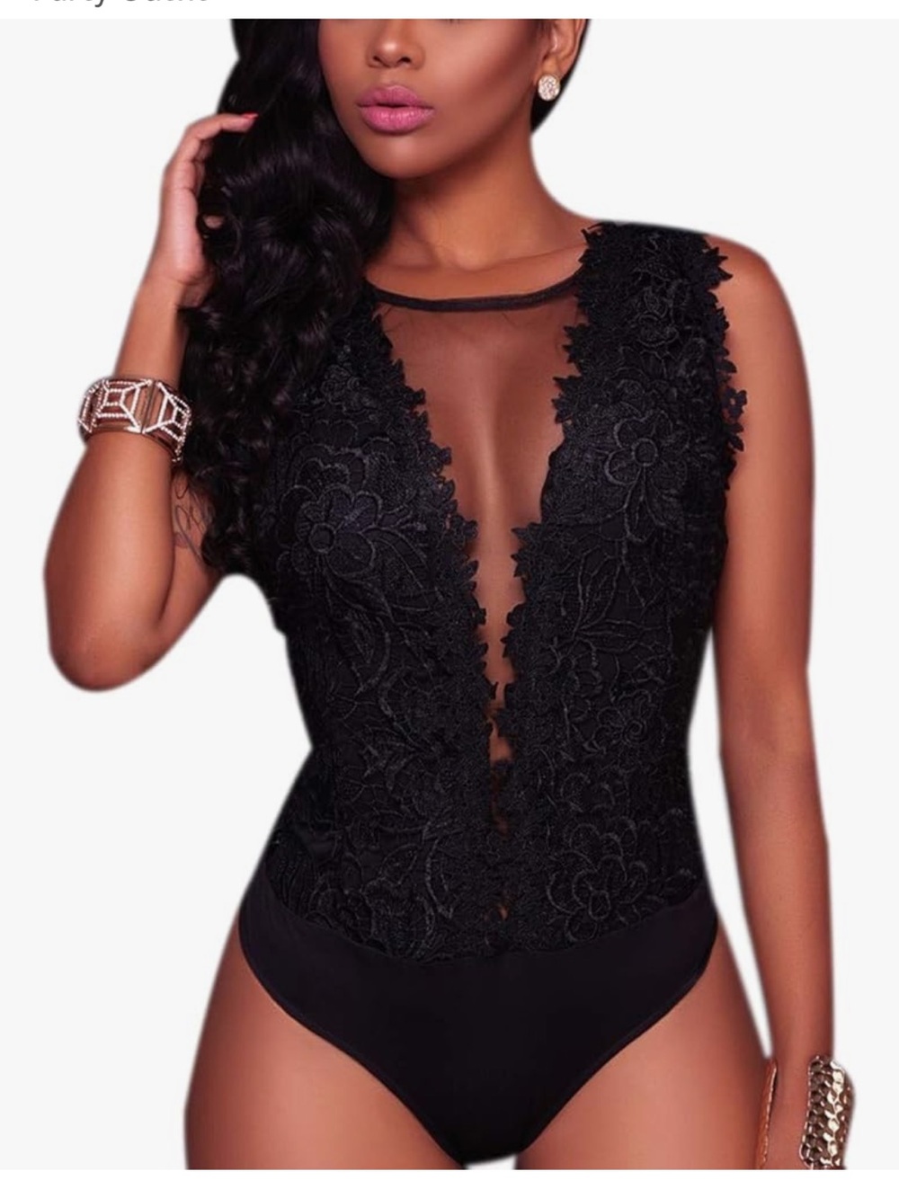 Black Lace Plunge Bodysuit